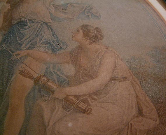 Georgian stipple engraving of Cupid 3 Muses 1770's